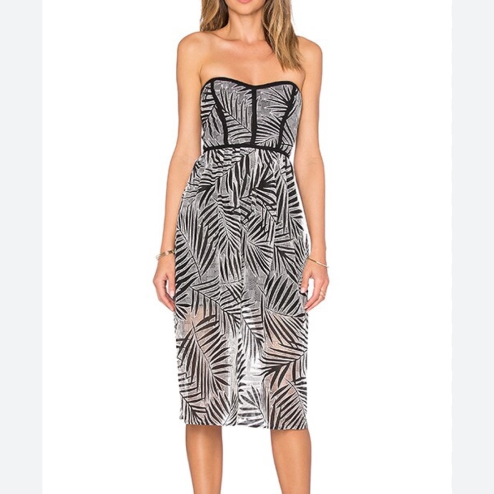 Parker Strapless Black and White Leaf Dress